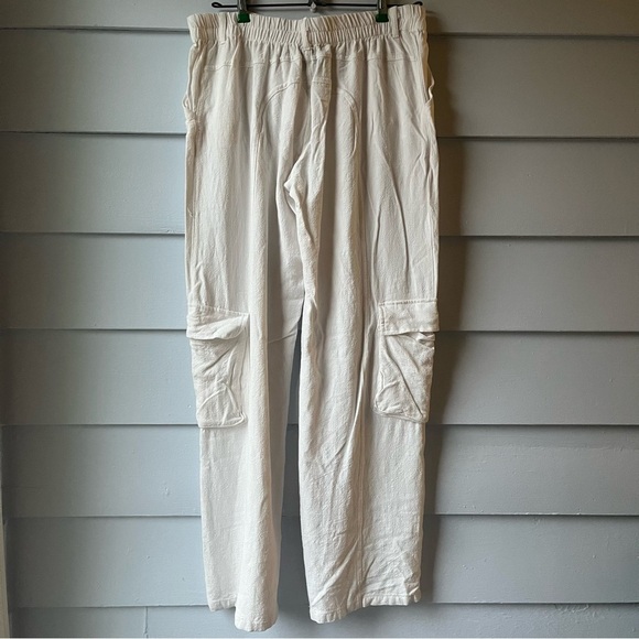 Women Wide Leg Lightweight Linen Blend White Cargo Pants - Picture 4 of 5